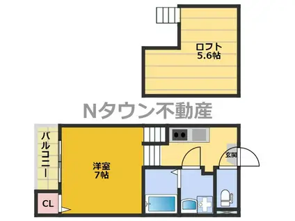 クリスタルガーデン(1K/2階)の間取り写真