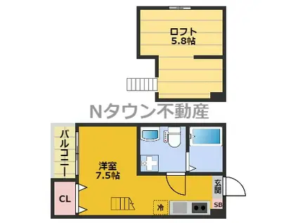シャンティ中島(ワンルーム/1階)の間取り写真