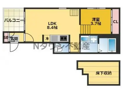 ハーモニーテラス名西通(1LDK/1階)の間取り写真