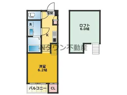 ハーモニーテラス靖国町(1K/2階)の間取り写真
