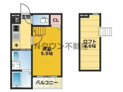 デュアリーナ 本陣(1SK/1階)の間取り写真