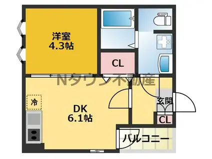 ハーモニーテラス高道町3(1DK/3階)の間取り写真