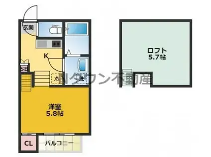 ルシエルメゾネット志賀本通(1SK/1階)の間取り写真