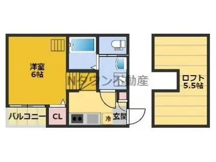 ディープリバー(1K/1階)の間取り写真