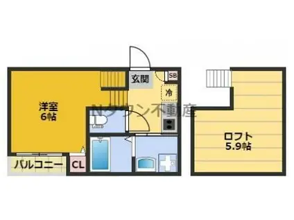 ソアレ大曽根(1K/2階)の間取り写真