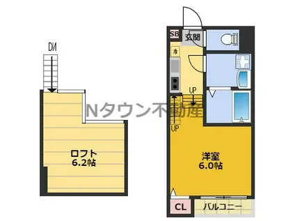 ハーモニーテラス名楽町(1K/2階)の間取り写真