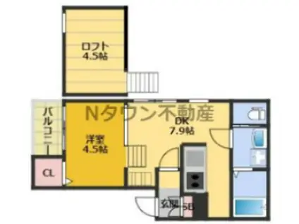 プランドール名駅北(1LDK/1階)の間取り写真