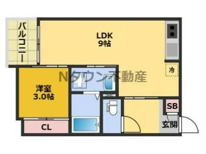 REGALEST栄生駅(1LDK/1階)の間取り写真