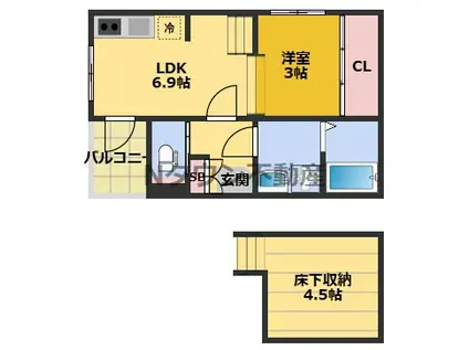ハーモニーテラス下飯田町Ⅱ(1DK/1階)の間取り写真