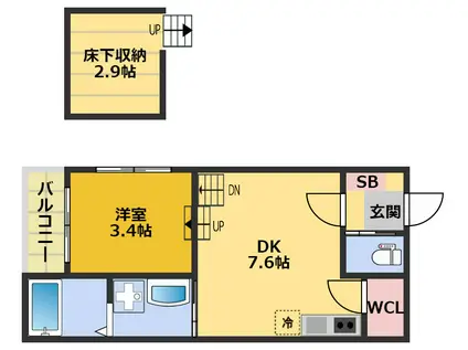 ハーモニーテラス亀島Ⅱ(1DK/1階)の間取り写真