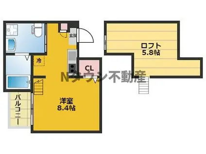 セジョリグラース(ワンルーム/2階)の間取り写真