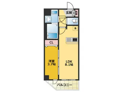 メイクス上前津Ⅲ(1DK/2階)の間取り写真