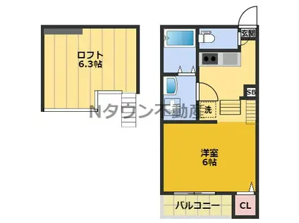 ハーモニーテラス高道町Ⅱ(1K/1階)の間取り写真