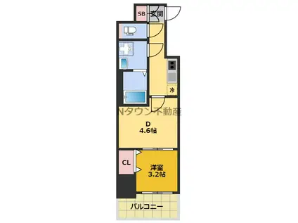 メイクスWアート上前津V(1DK/15階)の間取り写真