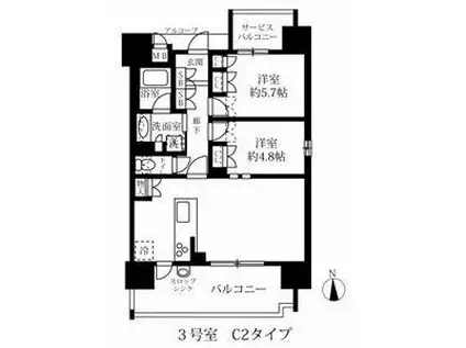 グランパセオ名駅那古野(2LDK/10階)の間取り写真