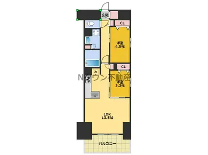 プレサンス ロジェ 栄三丁目(1SLDK/4階)の間取り写真