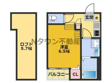 ハーモニーテラス上石川町Ⅱ(1K/2階)の間取り写真