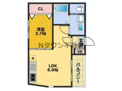 SUCRE FER(1LDK/3階)の間取り写真