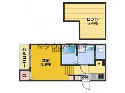 グランハイム車道(1K/2階)の間取り写真