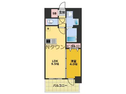 プレサンス今池駅前フェルディノ(1LDK/8階)の間取り写真