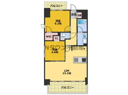 SーRESIDENCE亀島駅前BLAZE(2LDK/2階)の間取り写真