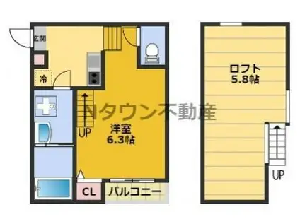 ハーモニーテラス水切町(1K/1階)の間取り写真
