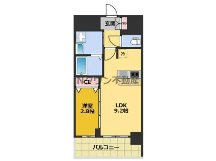 メイクスアート上前津Ⅵ(1LDK/15階)の間取り写真