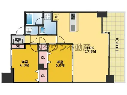 茶屋ヶ坂ライズ(2LDK/10階)の間取り写真
