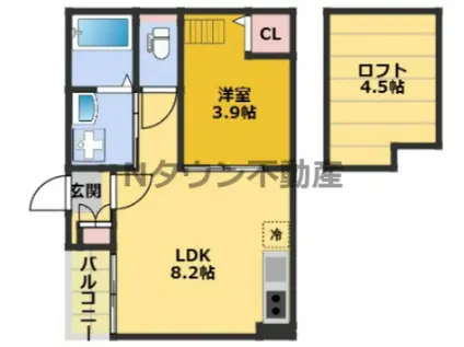 モメンタム志賀本通(1SLDK/2階)の間取り写真