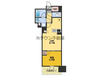プレサンス名駅南ブリエ(1LDK/3階)の間取り写真
