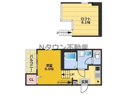 ハーモニーテラス佐古前町Ⅱ(1K/2階)の間取り写真