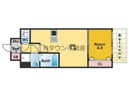 プレサンスジェネ葵(1DK/8階)の間取り写真