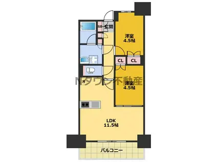 プレサンス名駅南ブリエ(2LDK/11階)の間取り写真