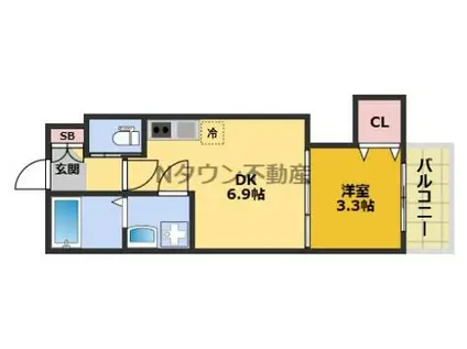 ハーモニーテラス塩池町Ⅱ(1DK/3階)の間取り写真