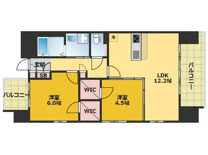 S-RESIDENCE茶屋ヶ坂イースト(2LDK/3階)の間取り写真