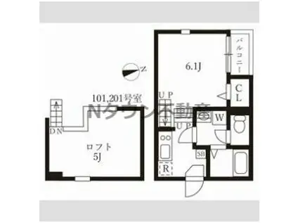 ハーモニーテラス下方町(1K/1階)の間取り写真