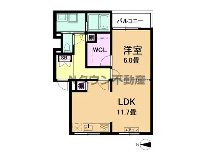 ウィステリア矢田(1LDK/4階)の間取り写真