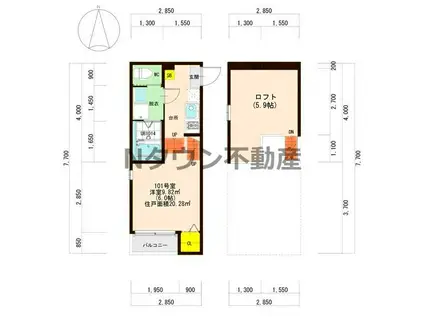 ハーモニーテラス金城町(1K/1階)の間取り写真