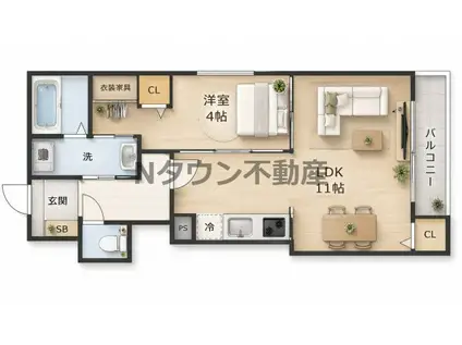 ILUSION本陣(1LDK/3階)の間取り写真