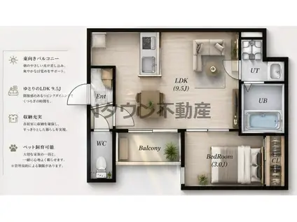 CALM志賀本通南(1LDK/1階)の間取り写真