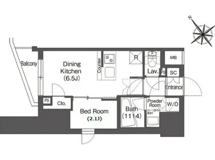 コンフォリア東大井Ⅱ(1DK/12階)の間取り写真