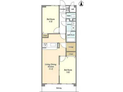 ウッドフィールド久が原(2LDK/3階)の間取り写真