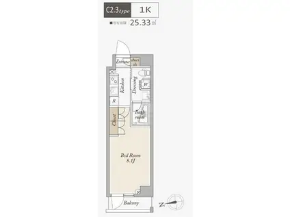 アジールコート武蔵新田(1K/3階)の間取り写真