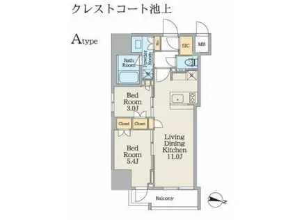 クレストコート池上(2LDK/10階)の間取り写真