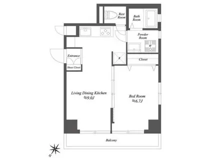 ミリアレジデンス池上(1LDK/4階)の間取り写真