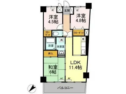 モニュメントスクウェア参番館(3LDK/1階)の間取り写真