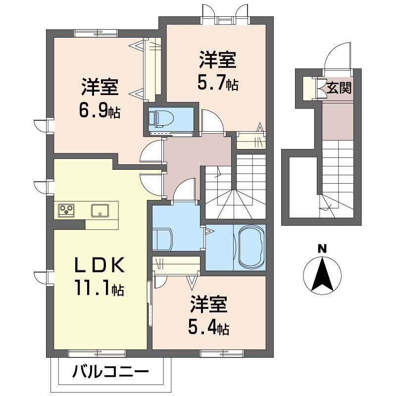 ルミエール竹原A・B棟(3LDK/2階)の間取り写真
