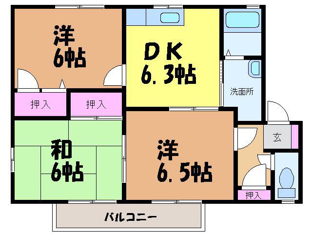 アートウインドウ(3DK/2階)の間取り写真