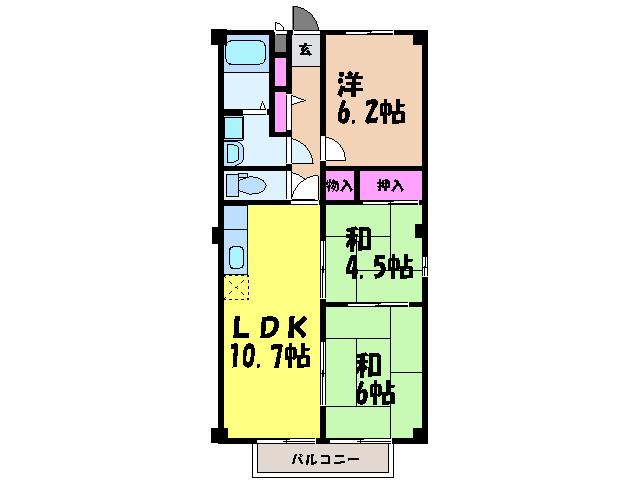 フォブールくぼた(3LDK/2階)の間取り写真