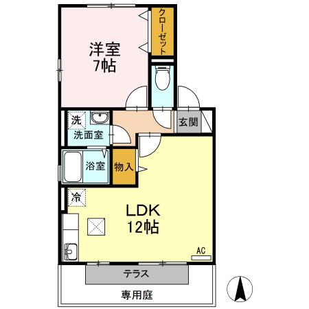 ソレーユ高岡 C棟(1LDK/1階)の間取り写真